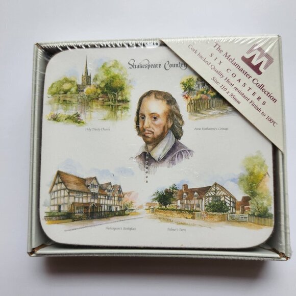 Shakespear Coasters Birthplace Set Of 6 Cork Back Melamaster Melamine New - Picture 1 of 6